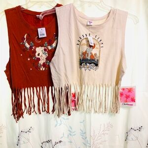 Set of 2 - Electric Pink Fringe Women’s Crop Tops Bramabull & Desert Vibes Sz XL